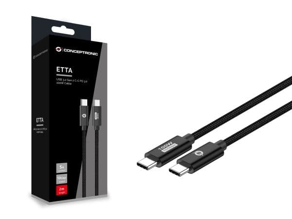 Conceptronic ETTA02B20, 2 m, USB C, USB C, USB 3.2 Gen 2 (3.1 Gen 2), 20 Gbit/s, Sort