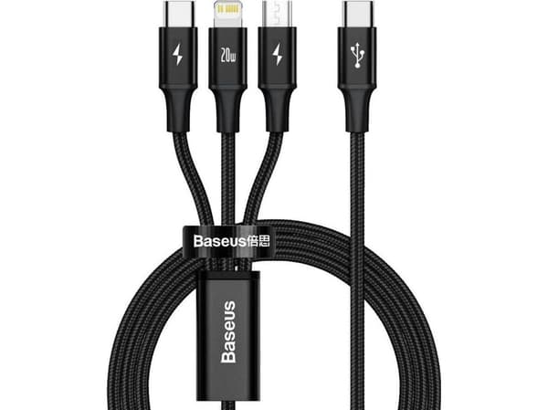 Baseus Rapid 3-in-1, 1,5 m, USB A, USB C/Micro USB A/Lightning, 0,48 Gbit/s, Svart