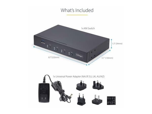 Startech 4-Port KM Switch with Mouse Roaming, USB Switch for Keyboard/Mouse, 3.5mm and USB Audio, Peripheral Sharing for 4 Computers, USB 3.0 Switc...
