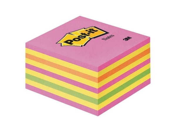 Post-it Notes kubblock, assorterade färger, 76 x 76 mm, 450 ark