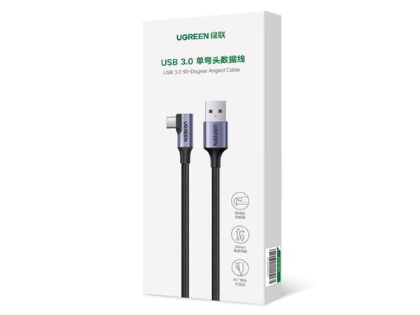USB til USB-C-kabel, vinklet UGREEN US385, 3A, 1m (svart)