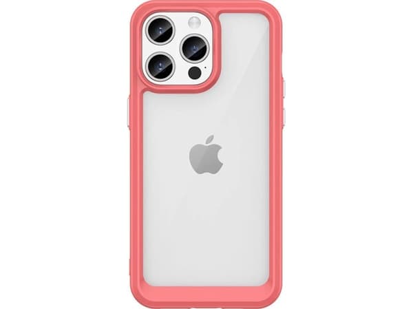 Forsterket etui med fleksibel ramme for iPhone 15 Pro Max Outer Space - rød