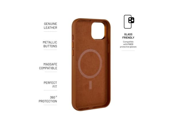 FIXED MagLeather, Mobilskal, Apple, iPhone 15 Plus, 17 cm (6.7"), Brun