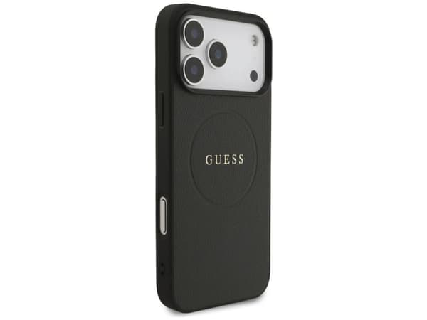 Hurtel Guess grained ring MagSafe-deksel til iPhone 17 Pro Max, svart