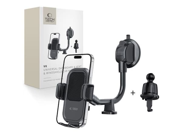 Tech-Protect V8 bilholder for dashbord, frontrute eller luftventil - Svart
