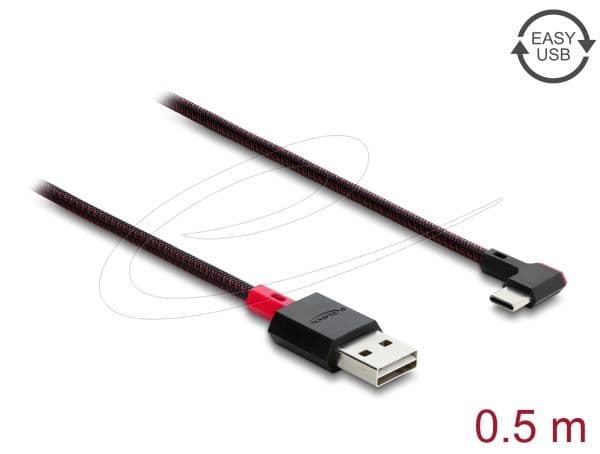 DeLOCK 81545, 0,5 m, USB A, USB C, USB 2.0, Punainen, Musta