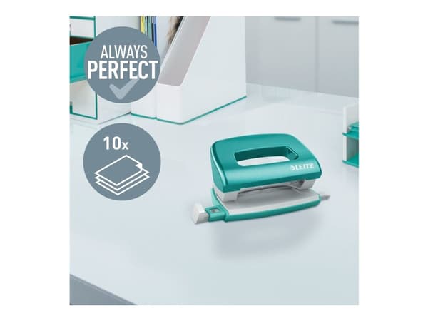 Hullemaskin Leitz NeXXt WOW Mini, 2 hull, 10 ark Isblå