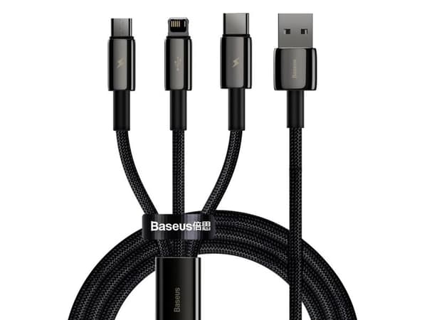 Baseus Tungsten Gold 3-in-1, 1,5 m, USB A, USB C/Micro USB A/Lightning, USB 2.0, 0,48 Gbit/s, Sort