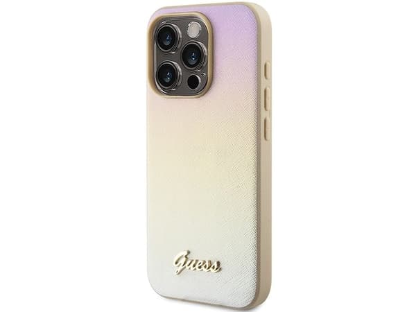 Guess Saffiano Iridescent Script fodral för iPhone 14 Pro - guld