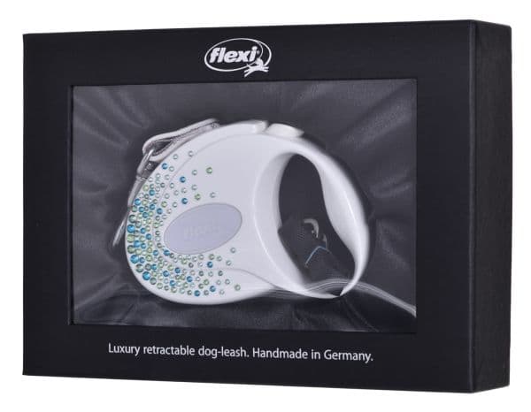 Flexi bånd for hund Glam Splash Leaf hvit 3 m