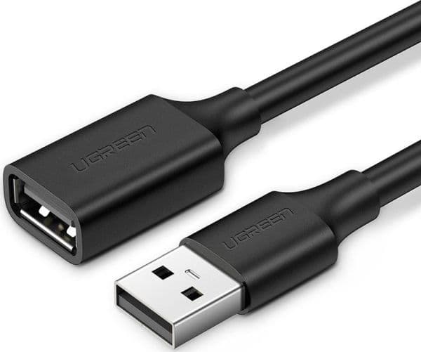 UGREEN 2.0 USB naaras USB uros, 1m pidennys, musta