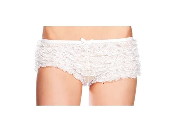 Hvide hotpants med flæser