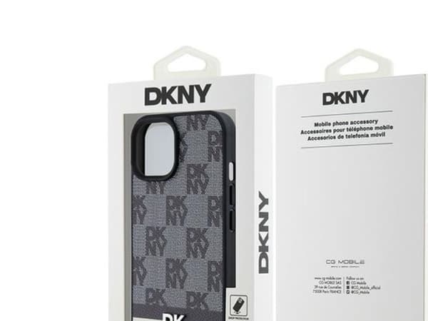 DKNY lær rutemønster mono & trykte striper-etui til iPhone 15 Plus / 14 Plus - svart