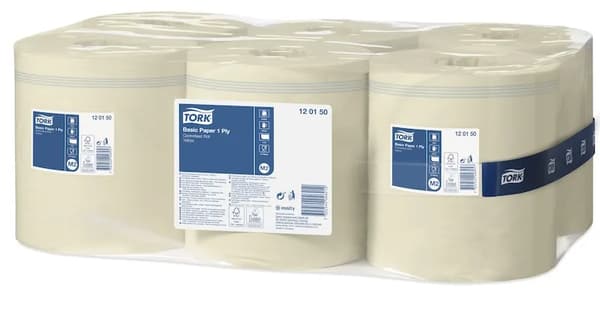 Tørkepapir Tork M2 Basic sentermatet gul 1-lags - (6 ruller per kartong)