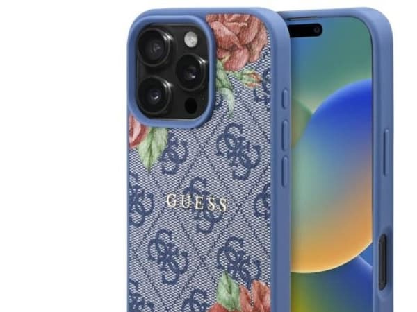 Guess 4G Flowers Print MagSafe-deksel til iPhone 16 Pro - blå