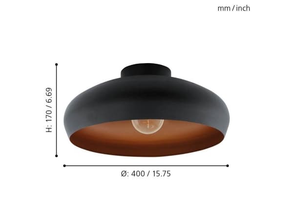 EGLO MOGANO TAK E27 Ø400 SVART/KOPPAR