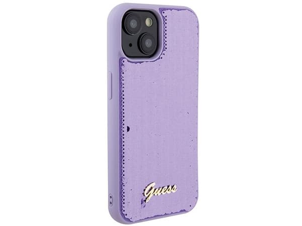 Guess Sequin Script metalliskt hårdskal till iPhone 15 – lila
