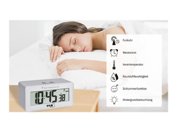 TFA Change - Alarmklokke - rektangulær - elektronisk - skrivebord - hvit