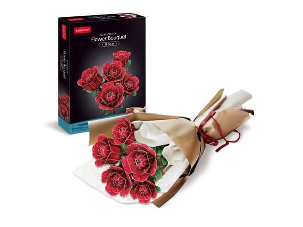 Cubicfun 3D-pussel - stor bukett blommor rosa