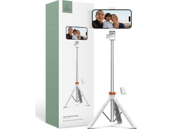 Tech-Protect L03S Bluetooth-selfiestick stativ Vit