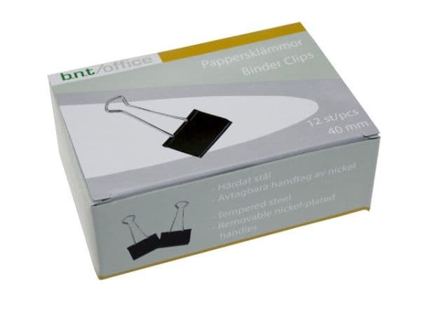 Foldbackklämma 40 mm, 12-pack, svart