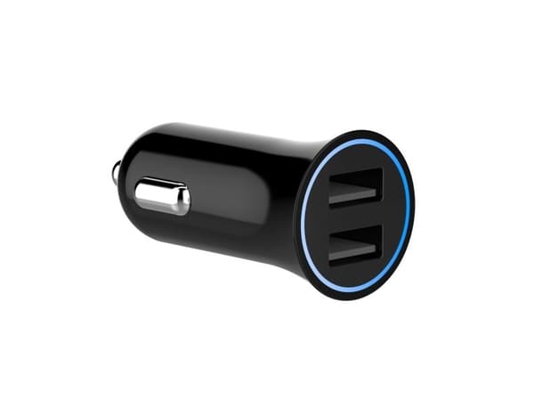 Techammo 12V dobbelt USB A biloplader. 2,4A. Sort
