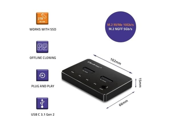 Qoltec SSD Docking Station M.2 | NVMe | SATA | USB-C | DUAL 2 x 2TB