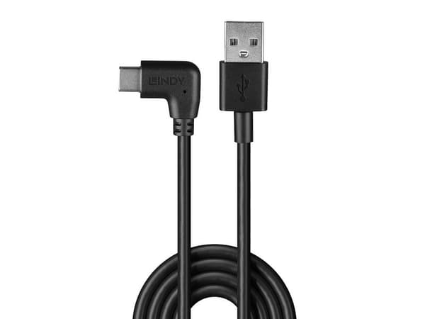 Lindy 32001, 1 m, USB A, USB C, USB 2.0, Svart