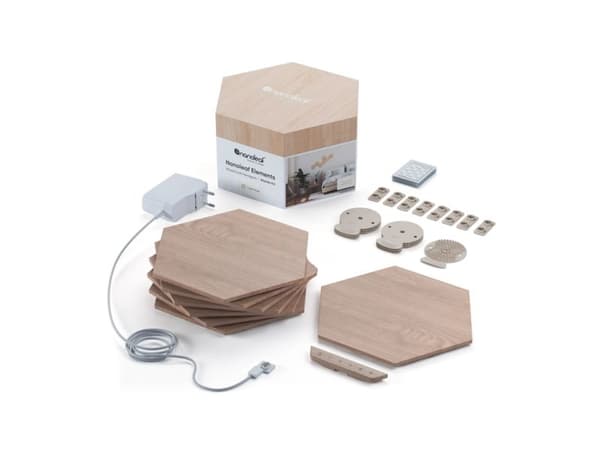Nanoleaf|Elements Wood Look Hexagons Starter Kit (7 panels)|Cool White + Warm White