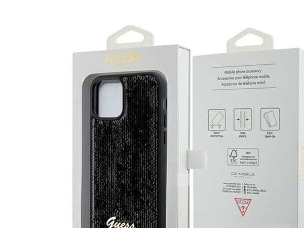 Guess Sequin Script metalldeksel til iPhone 12/12 Pro - svart