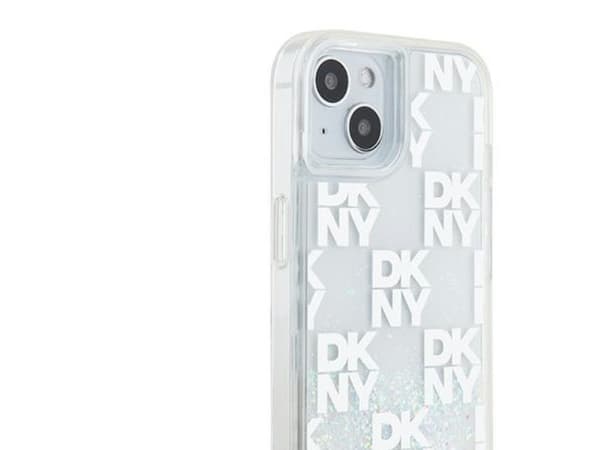 DKNY Liquid Glitter Multilogo-deksel for iPhone 15 / 14 / 13 - hvit