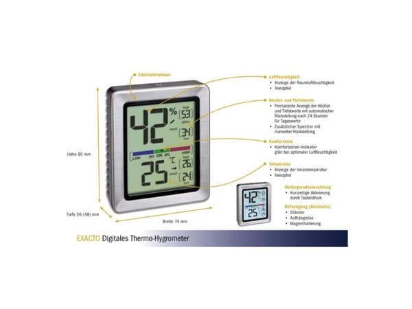 TFA EXACTO - Digital - Rektangulær - AAA - 1,5 V - 74 mm - 26 mm ( 30.5047.54 )