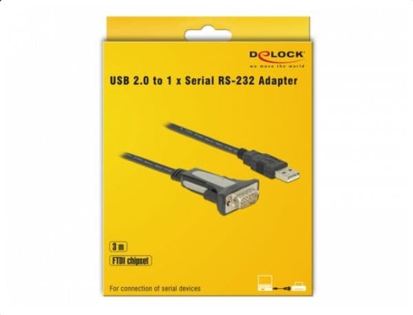 DeLOCK 65962, Musta, 3 m, USB A-tyyppi, DB-9, Uros, Uros