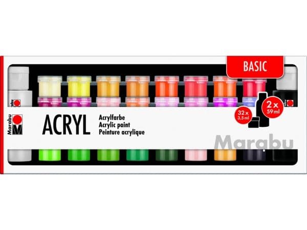 Marabu Acryl Basic, Multi, Acryl maling, Væske, 34 stykker |