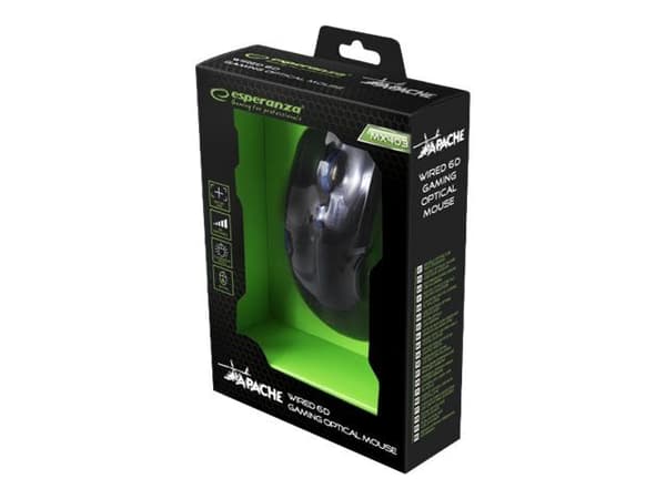 Esperanza MX403 APACHE - Mus - ergonomisk - høyrehendt - 6 knapper - kablet - USB - blå