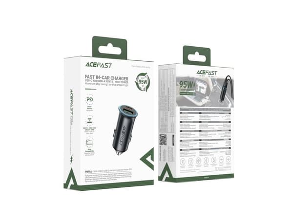 Acefast B16 95W USB-A + USB-C Car Charger - Gray