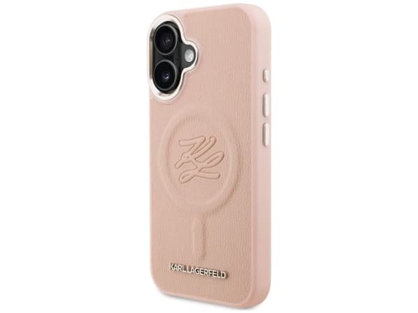 Karl Lagerfeld Initial &amp; Metal Logo MagSafe iPhone 16 Case - Pink