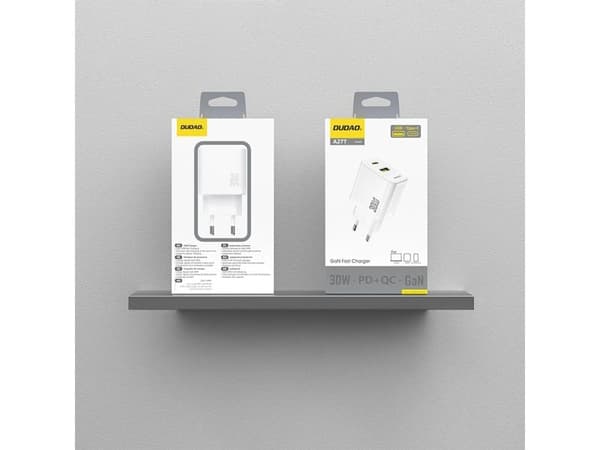 Dudao vegglader USB-A + USB-C GaN PD 30W - hvit
