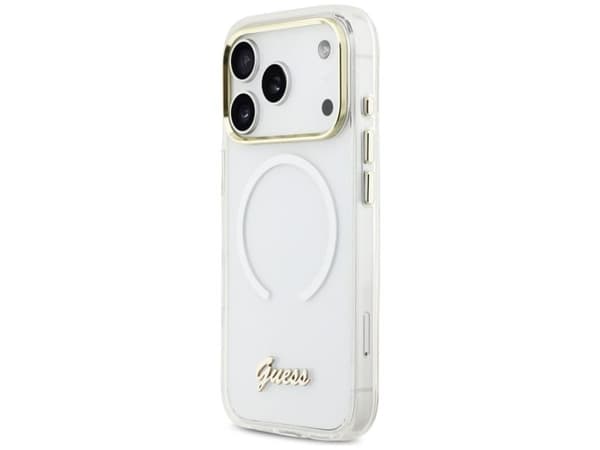 Guess IML Gradient Script Metal MagSafe-deksel til iPhone 17 Pro Max - hvit