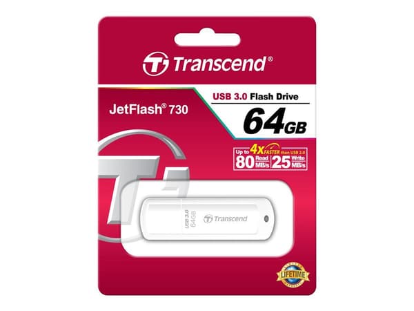 Transcend JetFlash 730 - USB flash-enhet - 64 GB - USB 3.0 - vit