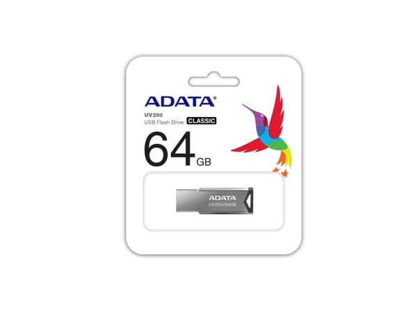 ADATA UV250 - USB-flashstasjon - 64 GB - USB 2.0 - sølv