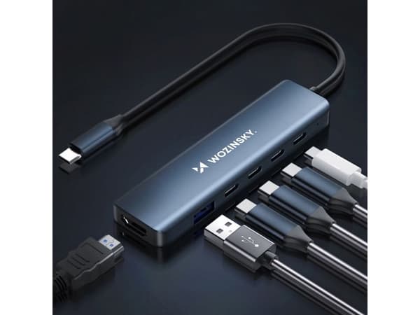 Wozinsky USB-hubb 6-i-1 USB-A USB-C DisplayPort HDMI - grå