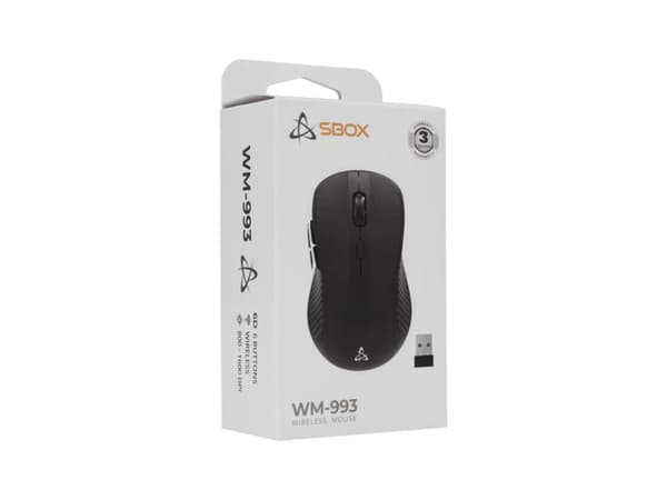 SBOX WM-993B, Optisk, USB typ A, 1600 dpi, Sortera