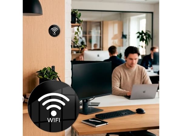 Skilt WIFI-IKON Ø10 cm, aluminium, sort