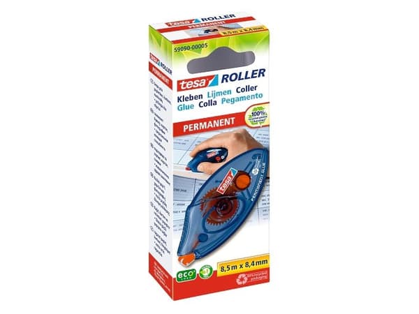 Limroller Tesa ecoLogo, pysyvä, engangsdispenser, 8,4 mm x 8,5 m