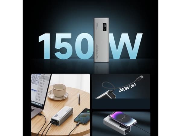 Cuktech P+Series nr. 15, 150 W, 20 000 mAh, grå