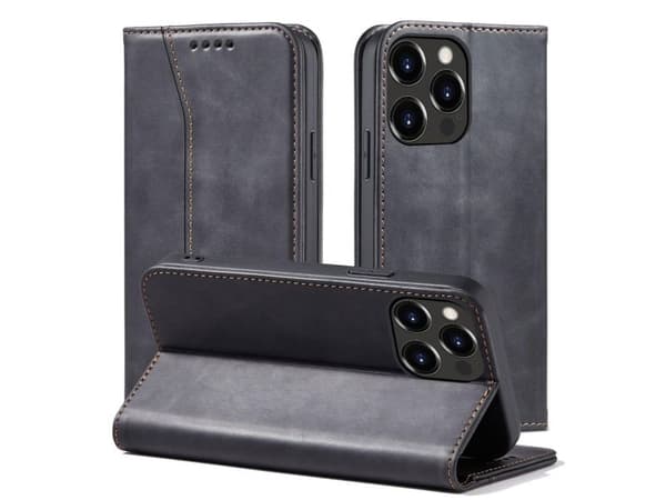 Magnet Fancy Case iPhone 14 Pro deksel med klaff lommebokstativ sort