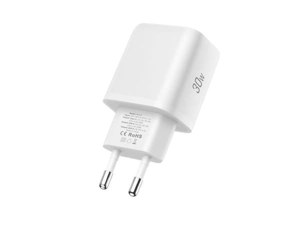 Tech-Protect NCA30 PD 30W QC3.0 USB-A/USB-C vegglader + USB-C/USB-C-kabel 100 cm - Hvit