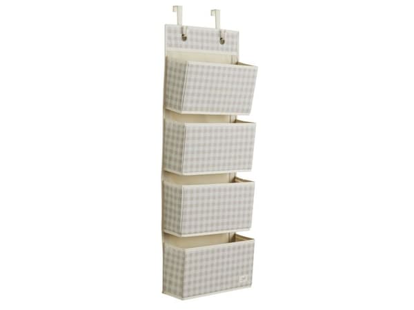 3 Sprouts Oven ripustin taskuilla, Gingham beige