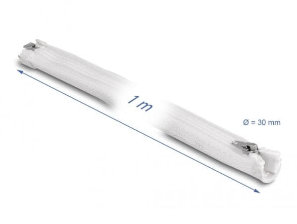 Delock - Flätad ärm - 30 mm diameter med blixtlås - 1 m - vit